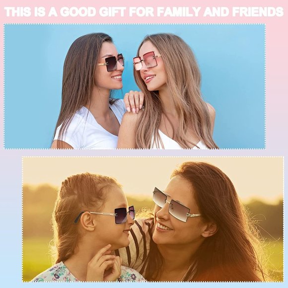 New 8 Sets Rimless Rectangle Sunglasses Vintage Transparent Rectangle Gl…